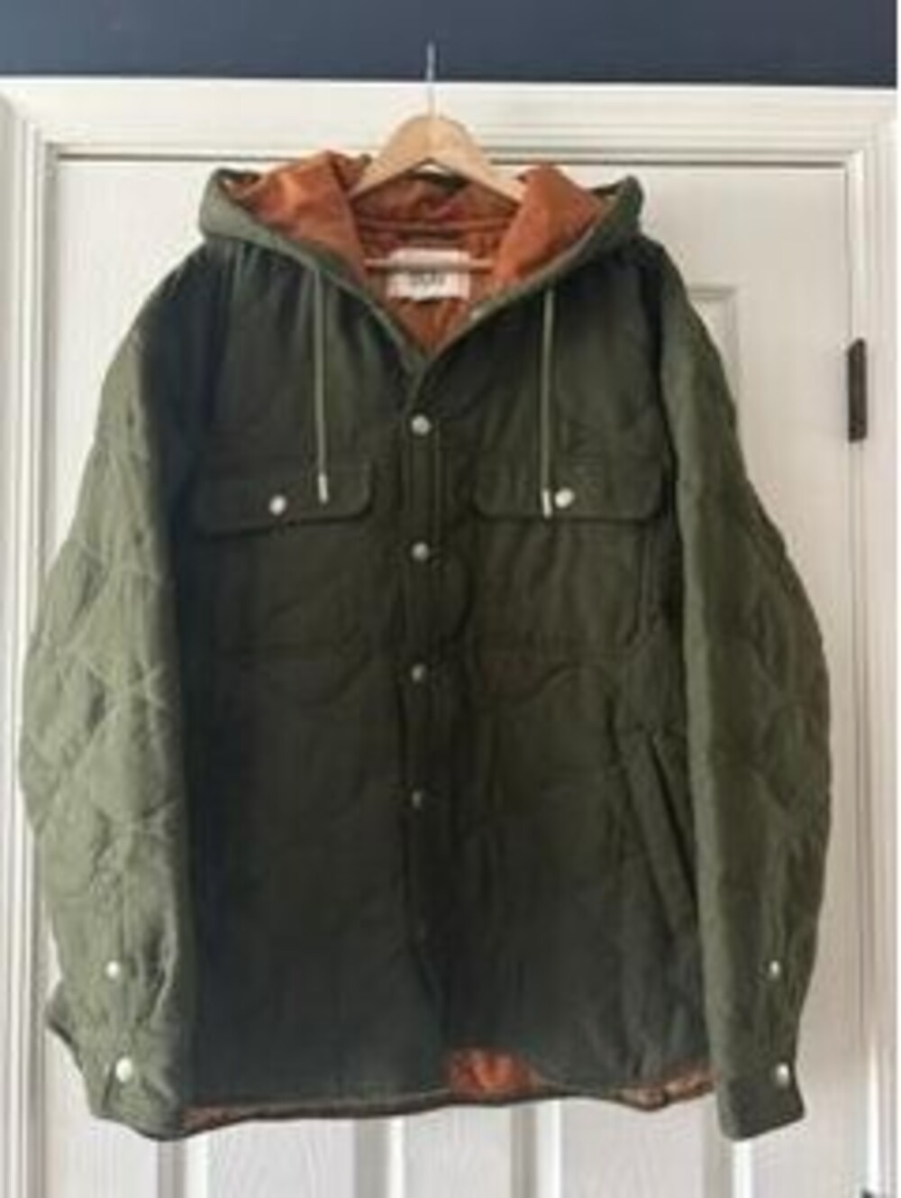 BDG Urban Outfitters Quilted Hooded Jacket Mens Large Green Orange Lining